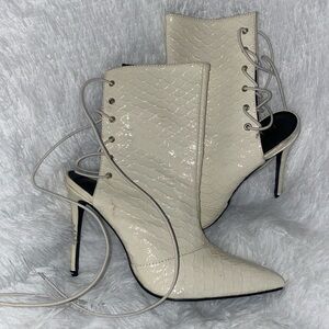 White Lace Up Heel Boots